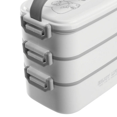 White 3 Layer Stackable Bento Lunch Box with Handle