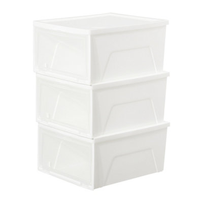 White 3 Pcs Stackable Plastic Shoe Storage Box
