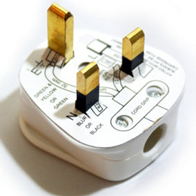 White 3 Pin UK Mains Plugs 13A 240V BSI Approved Fuse Fused Power Wall