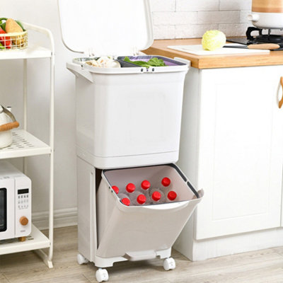 White 3 Section Sorter Kitchen Bin Recycling Rubbish Bin Double Layer Pedal Bin Trash Can 38 L