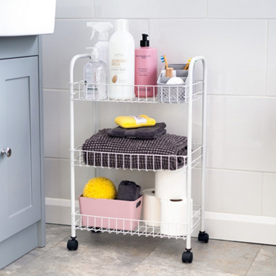 White 3 Tier Fruit Trolley Basket Rack Kitchen Storage Vegetable Cart ...