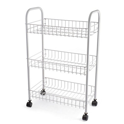 White 3 Tier Fruit Trolley Basket Rack Kitchen Storage Vegetable Cart ...