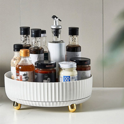 White 360 Degree Rotating Makeup Organizer Skincare Organizer Display Tray Spice Storage Kitchen Organiser