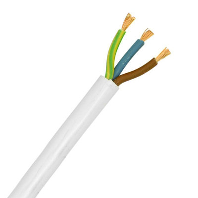 White 3core Flex Cable Wire 0.5mm 2183Y 3Amp Rated   SOLD PER METRE