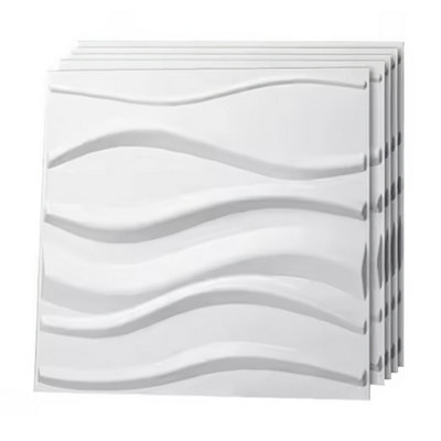 White 3D PVC Wavy Design Wall Panels, 500mm x 500mm 12pcs/pack
