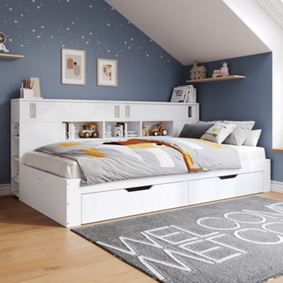 White 3ft Single Storage Daybed with Drawers & Adjustable Shelves ...