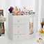 White 4 Drawers Acrylic Desktop Makeup Cosmetic Organizer with Clear Rotating Door 325 mm