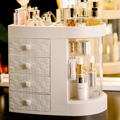 White 4 Drawers Acrylic Desktop Makeup Cosmetic Organizer with Clear Rotating Door 34cm H Price Comparisons | Compare The Build