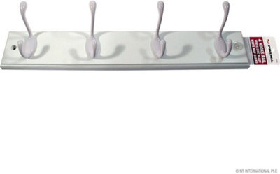 White 4 Hook Rail Hanger Coat Hooks Hanging Multi Purpose White Zinc Alloy