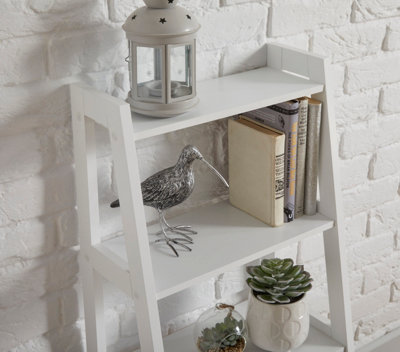 WHITE 4-TIER LADDER-STYLE TAPERED SHELVING STORAGE UNIT