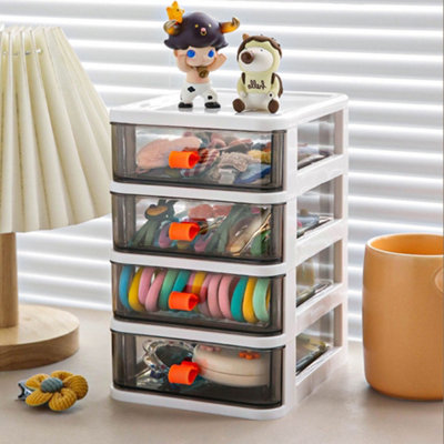 White 4-Tier Plastic Desktop Stationery Cosmetic Storage Box Drawer Organizer with Handle