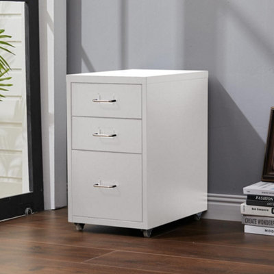 White 48.5cmH 3 Drawers Mobile Under Desk Storage Metal File Cabinet with Wheels