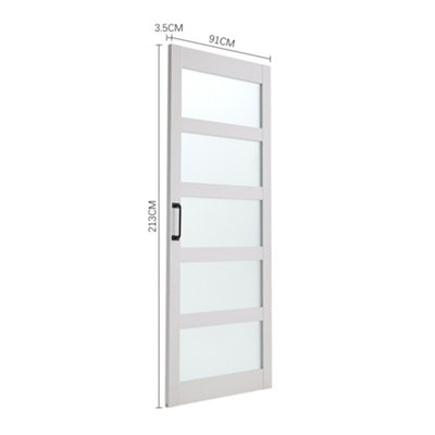 White 5 Lites Farmhouse Style Wooden Internal Sliding Door Barn Door with 6.6ft Steel Hardware Kit, 91 x 213cm