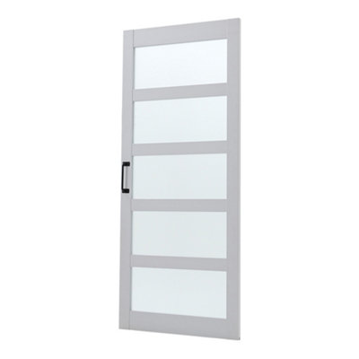 White 5 Lites Farmhouse Style Wooden Internal Sliding Door Barn Door with 6ft Steel Hardware Kit, 91 x 213cm