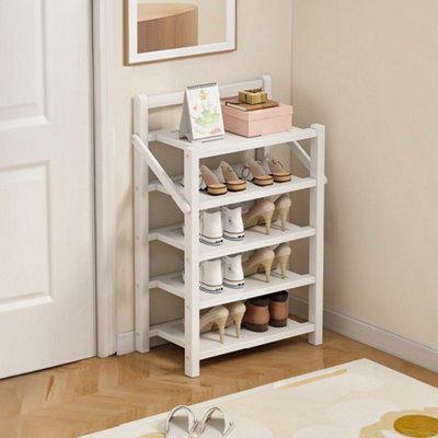 White 5-Tier Foldable Bamboo Freestanding Shoe Rack