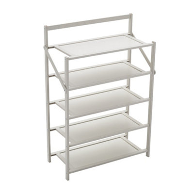 White 5-Tier Foldable Bamboo Freestanding Shoe Rack