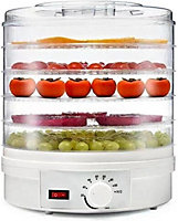 White 5 Tier Food Dehydrator (29x27.5cm) with Adjustable Temp Control - Multifunction Kitchen Dryer for Fruits Meat and Vegetables