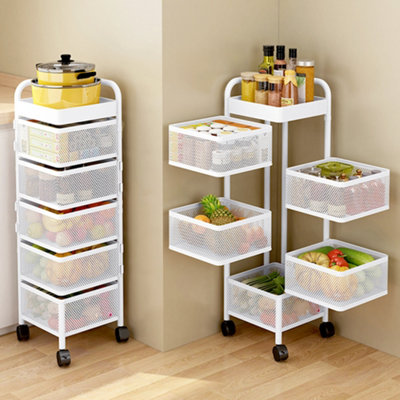 White 5-Tier Kitchen Storage Rack with Wheels