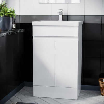 White 500mm 100% Waterproof PVC Freestanding Bathroom Basin Vanity Unit