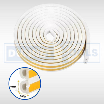White 5m Rubber Seal Strip Draught Excluder Sticky Foam Insulation Tape Door Window