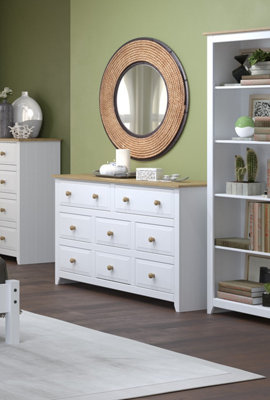 White 6+2 drawer wide chest of drawers, Capri range