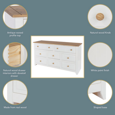 White 6+2 drawer wide chest of drawers, Capri range