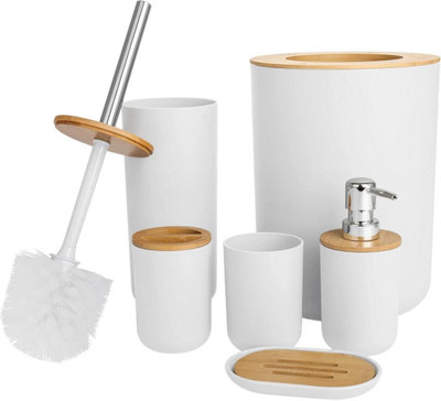 White 6 Piece Bathroom Accessories Set Toilet Brush, Soap Dispenser ...