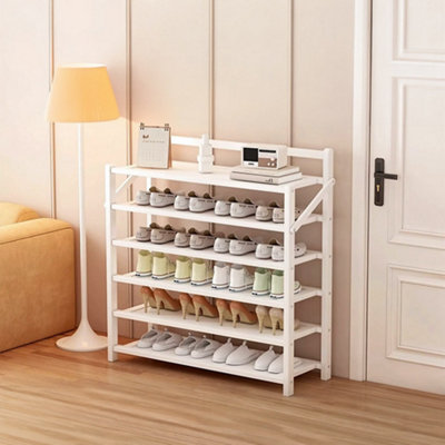 White 6-Tier Foldable Bamboo Freestanding Shoe Rack