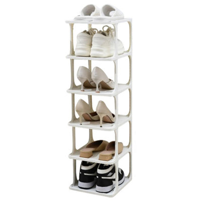 White Tier Vertical Shoe Rack Slim Narrow Footwear Stand for
