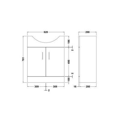 White 650mm Floor Standing 2-Door Vanity Unit & Round Basin with Square Chrome Tap