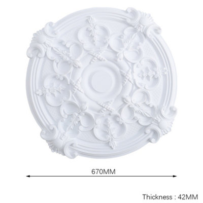 White 67cm Dia Ceiling Rose Ornate Polyurethane Ceiling Medallion - 8