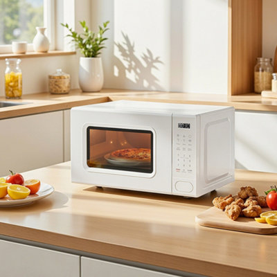 White 700W 20L Countertop Microwave with LED Display and Large Turntable