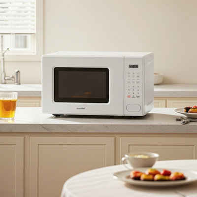 White 700W 20L Countertop Microwave with LED Display and Large Turntable