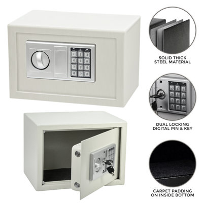 White 8.5L Digital Lock Steel Safe - Home & Office Security Storage