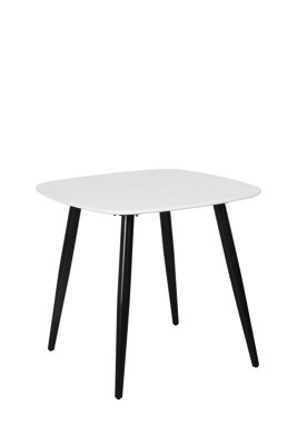 White 800mm Square Aspen dining table with black tapered legs