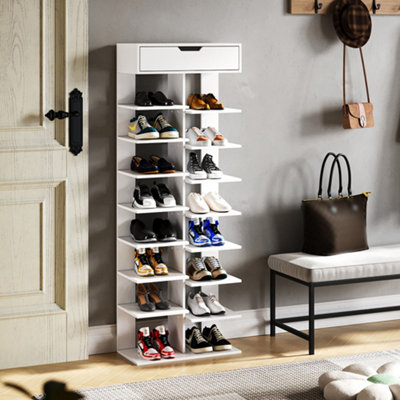 White 9 Tier Simple Display Shoe Rack with a Drawer for Entrance and ...