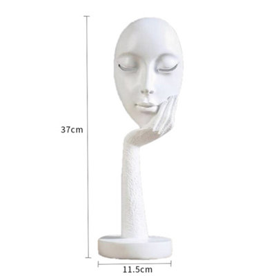 White Abstract Resin Woman Face Statue Home Tabletop Decoration 14 Inch