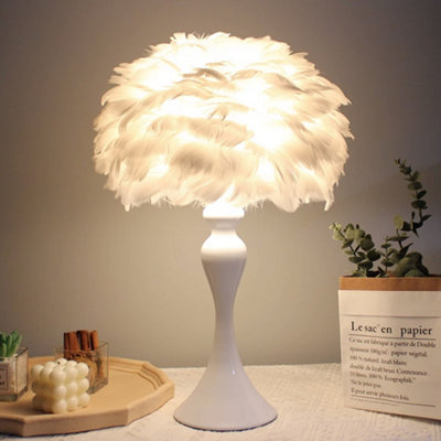 White Accent Ceramic Feather Bedroom Bedside Table Lamp with LED Light 30cm x 46cm