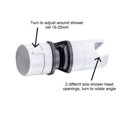 White Adjustable Shower Riser Rail Slider 19-25mm - 3