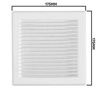 White Air Vent Grille/duct covers with Fly Screen / Anti-Insect Mesh,no screws visible-separate backplate (135mm x135mm square)