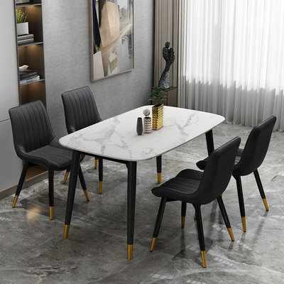 White Alexander Marble Dining Table with Set of 4 Chairs SET Black Gold Legs Heavy duty Table Luxury Sets Special offer