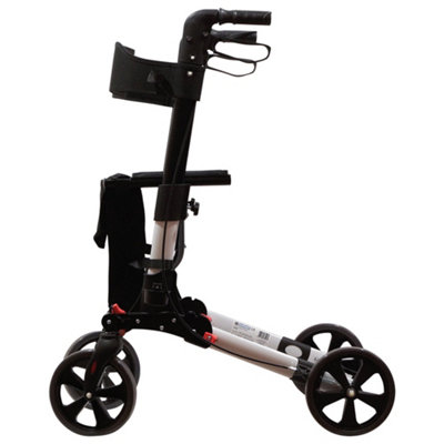 White Aluminium 4 Wheel Rollator Walking Aid - Flat Folding - 136kg Weight Limit