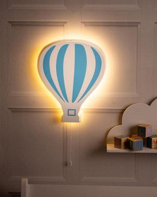 White and Blue Wooden Balloon Children's Night Light LED Wall Mounted Light
