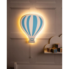White and Blue Wooden Balloon Children's Night Light LED Wall Mounted Light