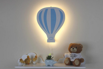 White and Blue Wooden Balloon Children's Night Light LED Wall Mounted Light