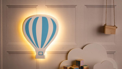 White and Blue Wooden Balloon Children's Night Light LED Wall Mounted Light - 4