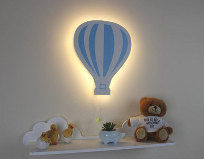 White and Blue Wooden Balloon Children's Night Light LED Wall Mounted Light - 8