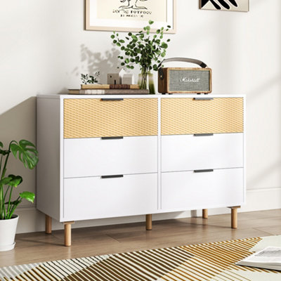 White and Brown Wooden 6 Drawer Chest W 110 cm x D 40 cm x H 75.5 cm