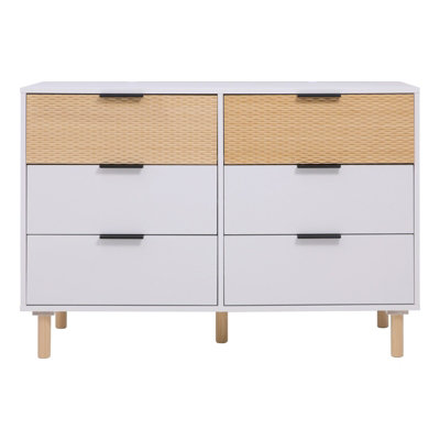 White and Brown Wooden 6 Drawer Chest W 110 cm x D 40 cm x H 75.5 cm
