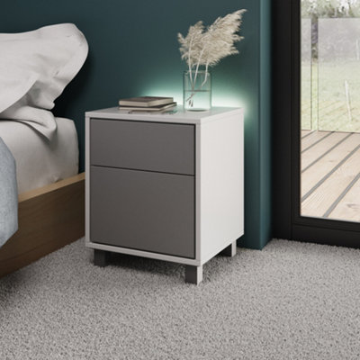 White and grey side table with wireless phone charging and Alexa or app operated LED mood lighting